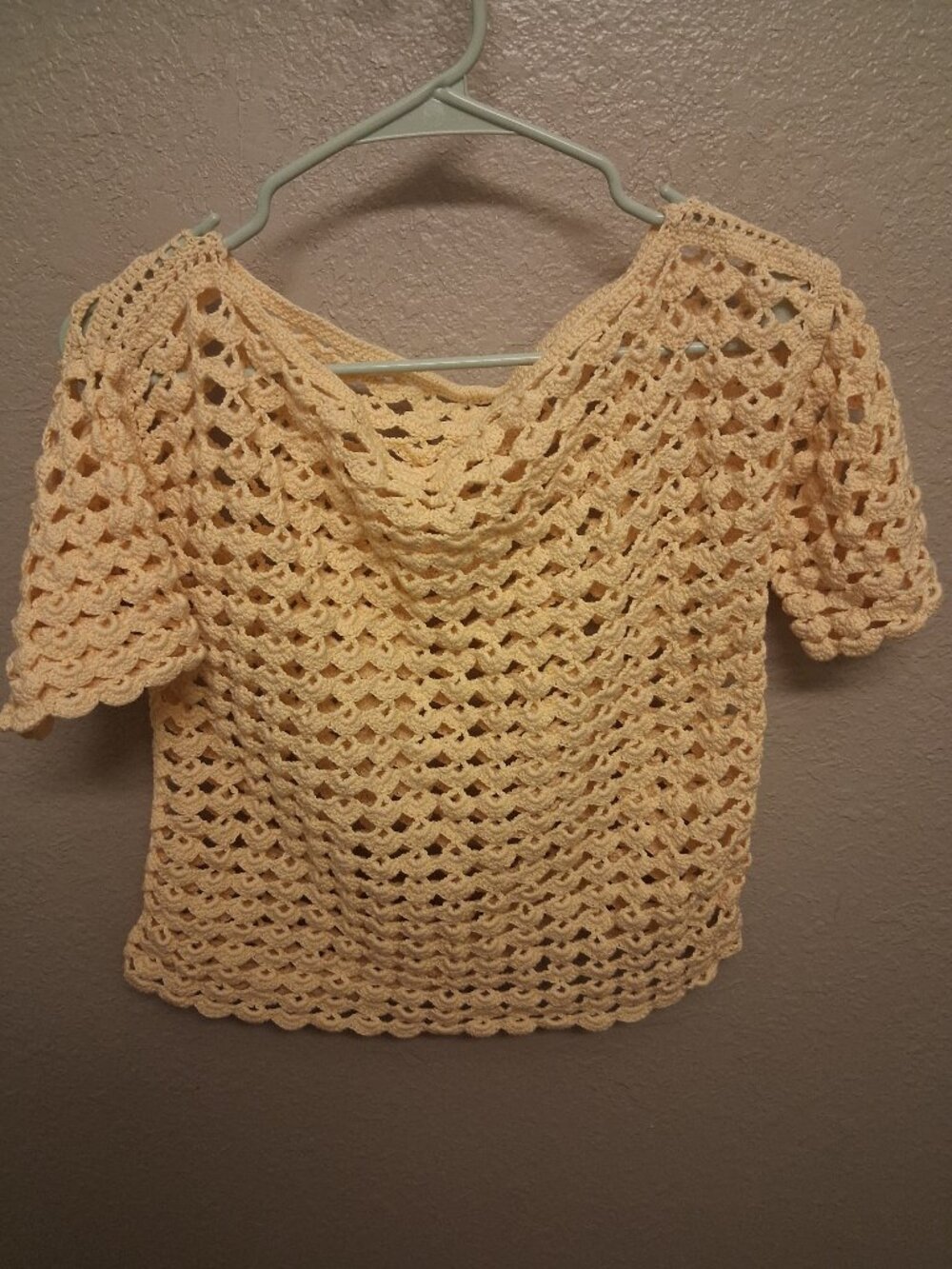 Open Knit Crochet Top in Bright Yellow-Boho Laying Top Size Medium